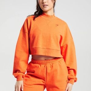 Gymshark Rest Day Sweats Cropped Pullover - Blaze Orange Marl size medium